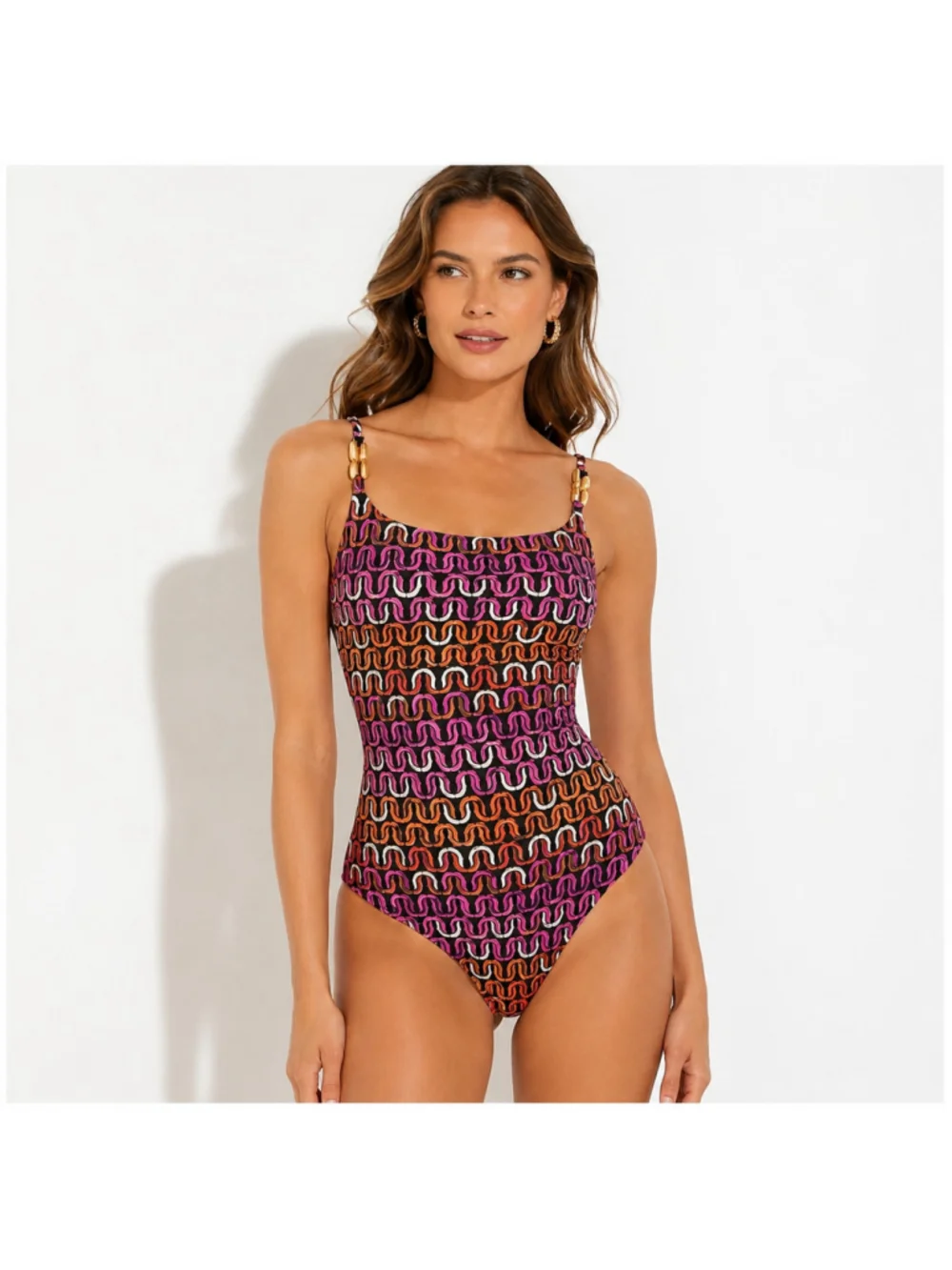 TRINA TURK Echo Funky Chain One-Piece Swimsuit Scoop Neck 4 NWOT MSRP $172